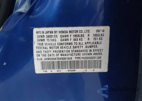 2017 Honda Fit Ex from USA, damaged, VIN JHMGK5H75HS001649